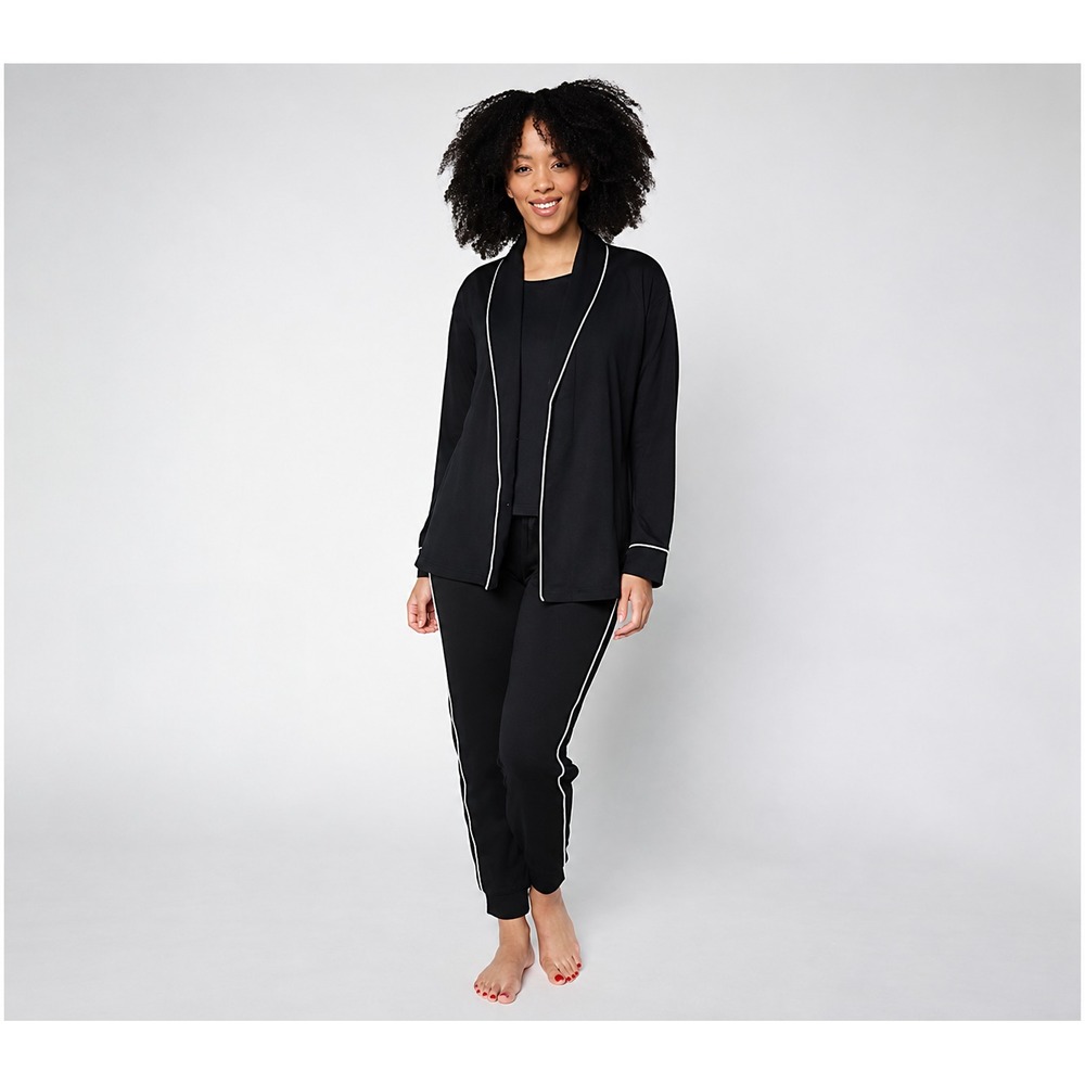 MUK LUKS French Terry Cardigan, Tank, and Jogger Lounge Set Black, Size 4X